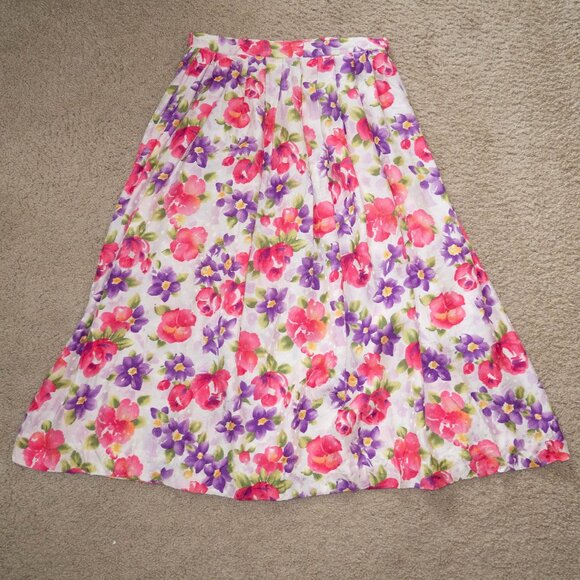 Vintage Floral Silk Pleated Skirt - Picture 1 of 3